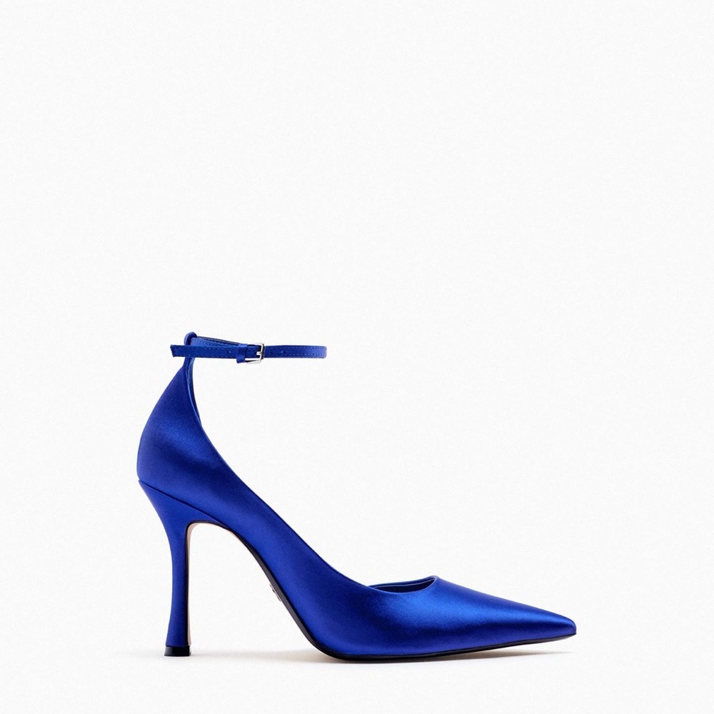 Zara Royal Blue Satin Heels with Ankle Strap